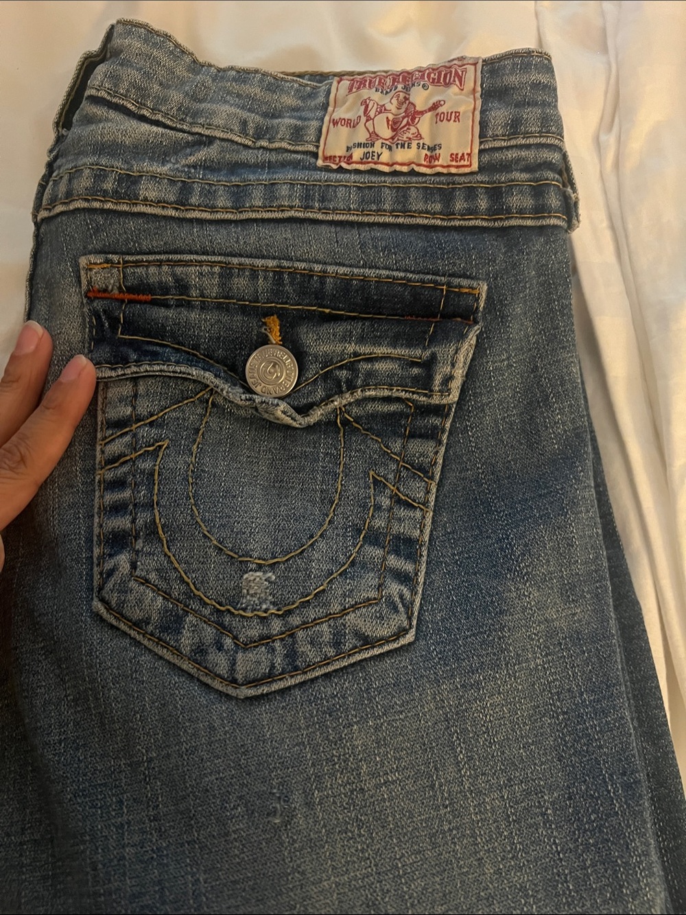 True Religion Joey Light Blue Flare Jeans with Embroidered Back Pocket